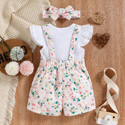 Jardineira Infantil Feminino Floral 3 peças - Ama Mamma