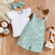 Jardineira Infantil Feminino Floral 3 peças - Ama Mamma