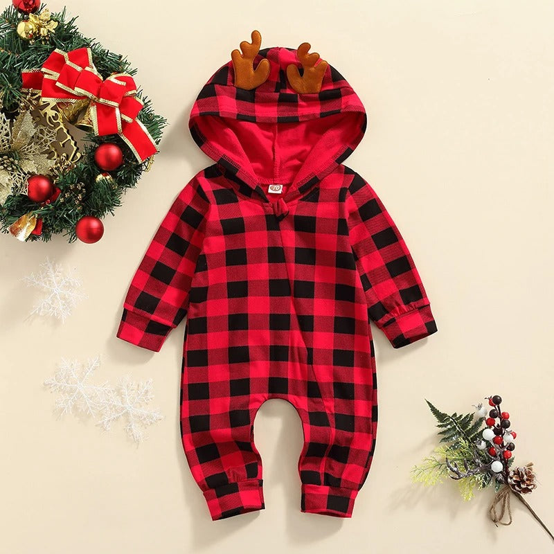 Macacão Bebê Inverno com Capuz Xadrez