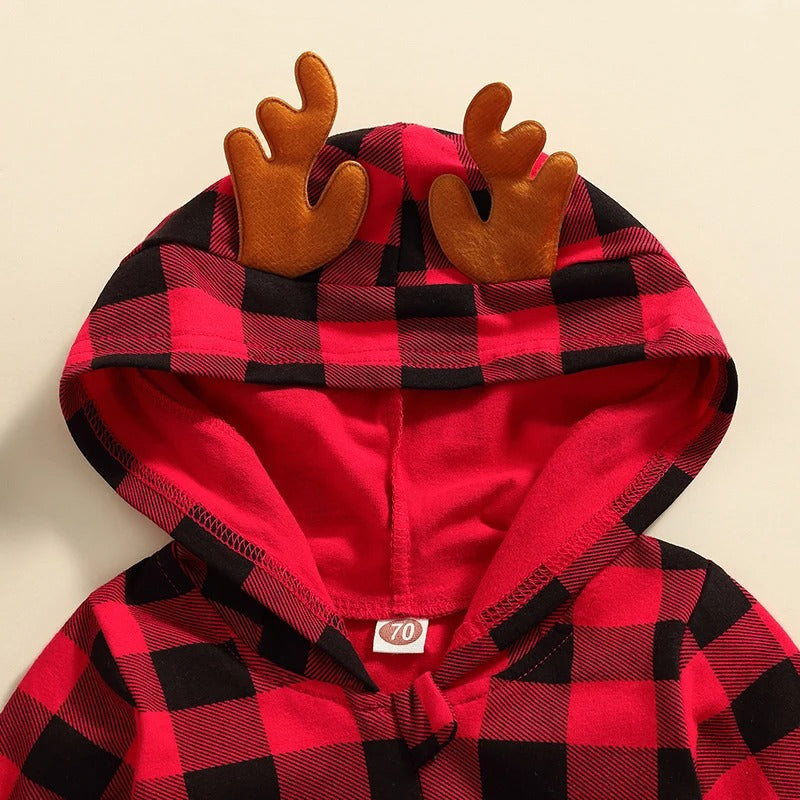 Macacão Bebê Inverno com Capuz Xadrez