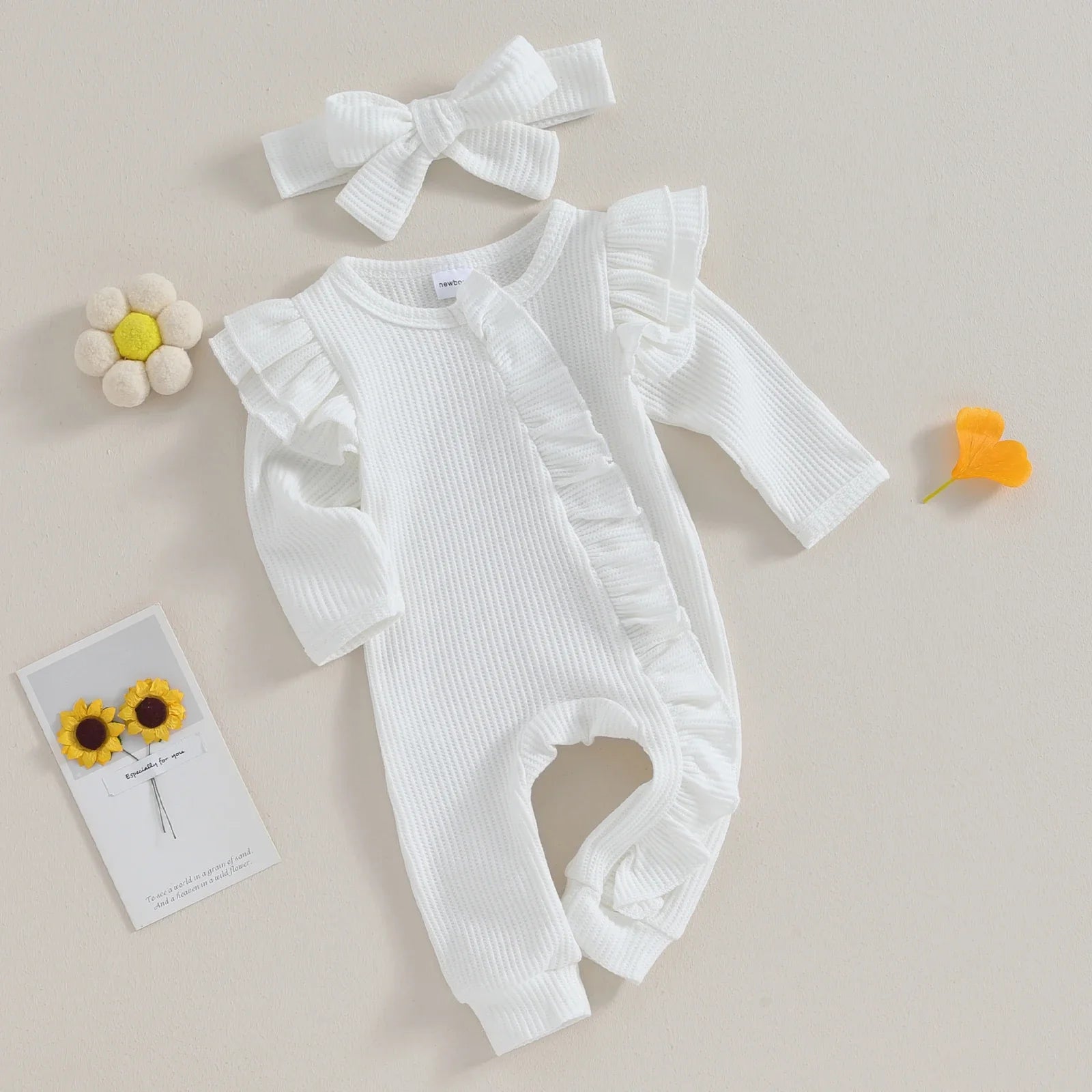 Macacão Feminino Bebê Babado + Faixa de Cabelo - Ama Mamma
