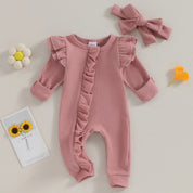 Macacão Feminino Bebê Babado + Faixa de Cabelo - Ama Mamma