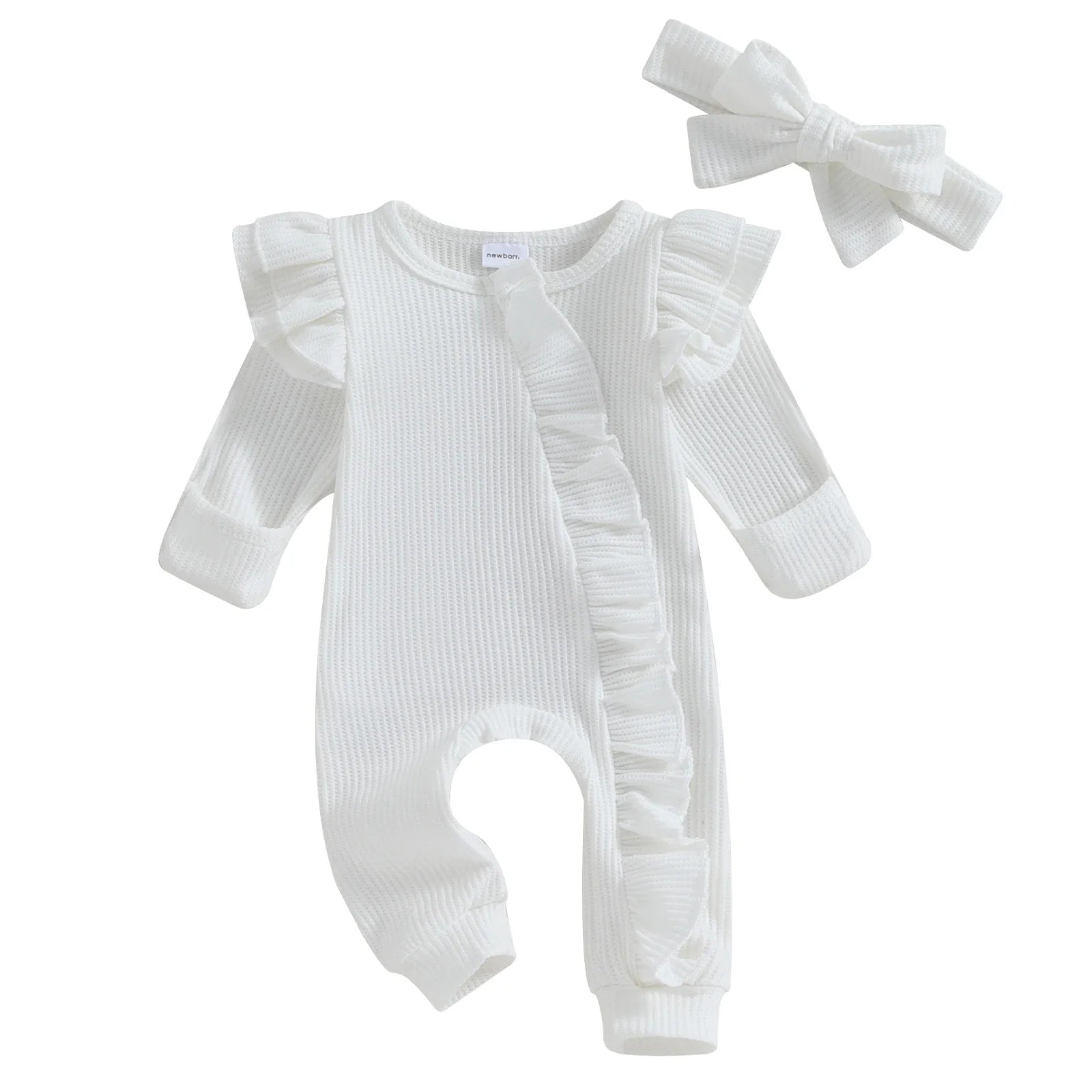 Macacão Feminino Bebê Babado + Faixa de Cabelo - Ama Mamma