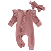 Macacão Feminino Bebê Babado + Faixa de Cabelo - Ama Mamma