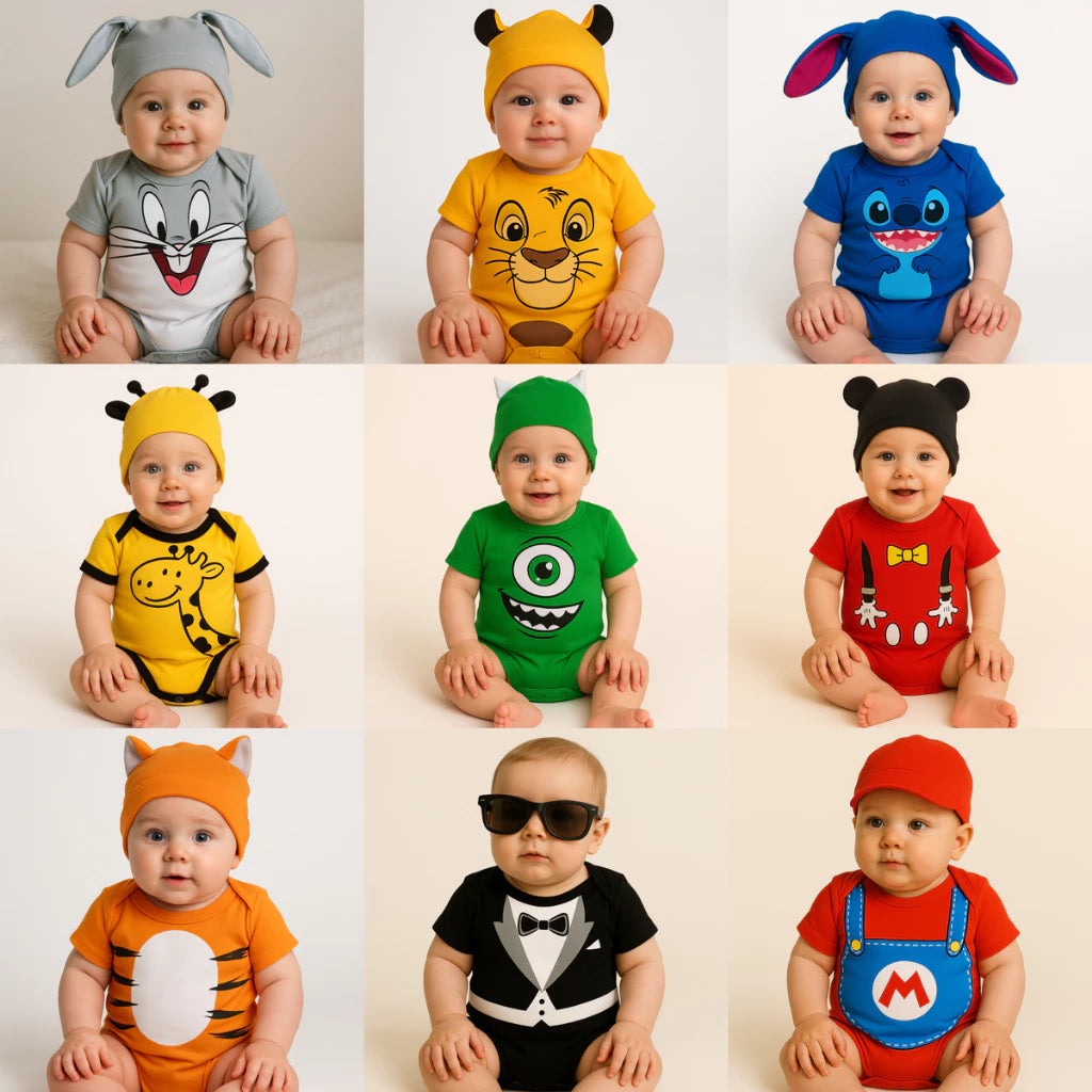 Body Bebê Mesversário com Touca 100% Algodão – Kit 2 Peças Temático Lilo