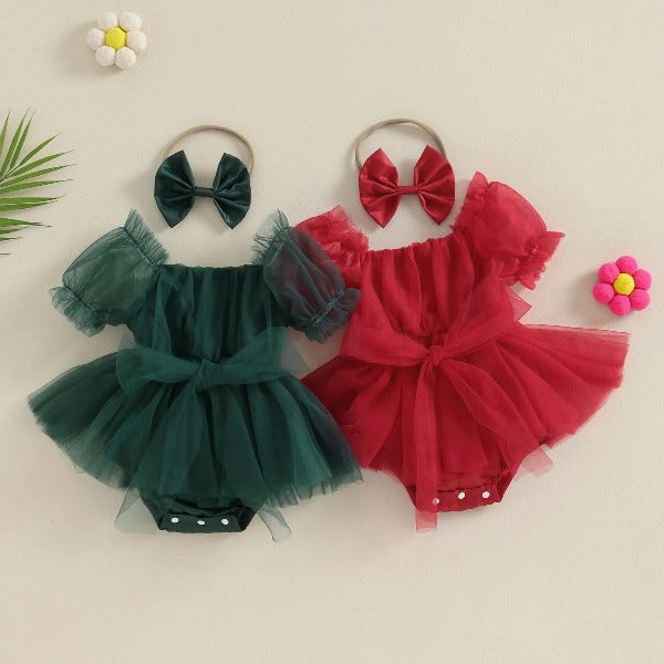 Romper Tule Natal + Faixa de Cabelo | 0-24 Meses - Ama Mamma