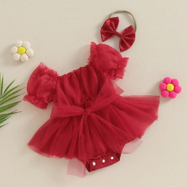Romper Tule Natal + Faixa de Cabelo | 0-24 Meses - Ama Mamma
