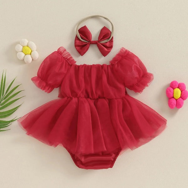Romper Tule Natal + Faixa de Cabelo | 0-24 Meses - Ama Mamma