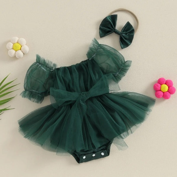 Romper Tule Natal + Faixa de Cabelo | 0-24 Meses - Ama Mamma