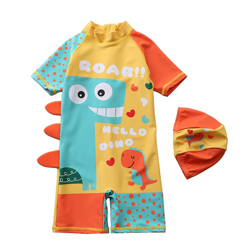 Roupa de Praia Infantil Manga Curta Dino Amarelo - Ama Mamma