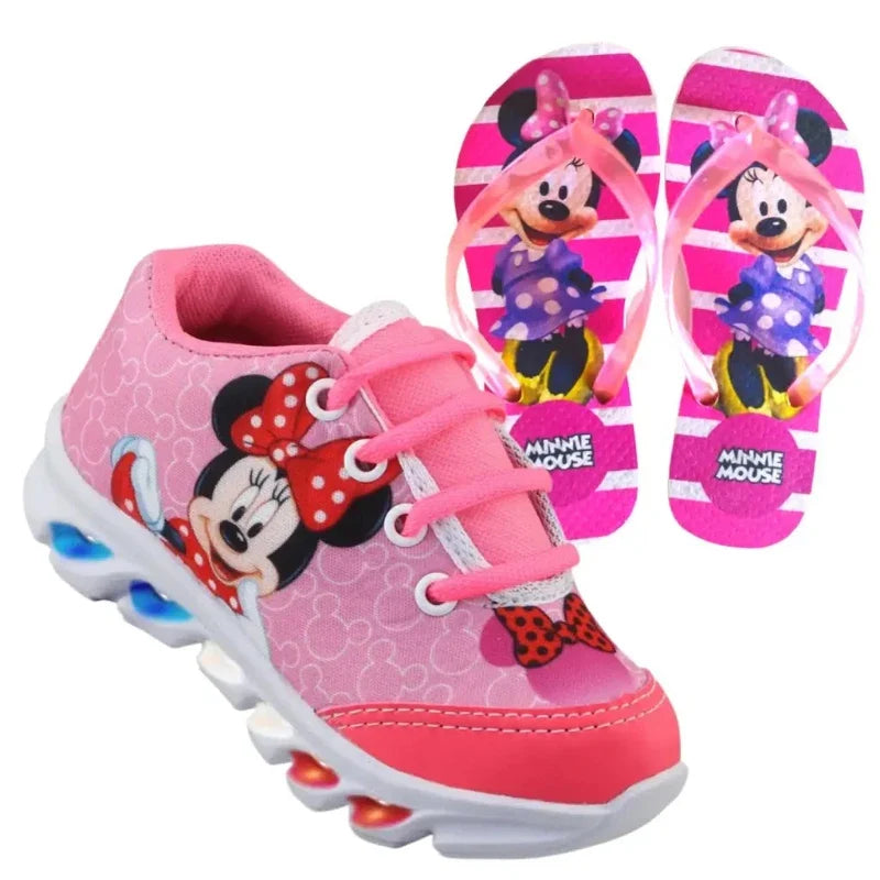 Tênis Infantil Minnie com Luz LED Menina + Chinelo