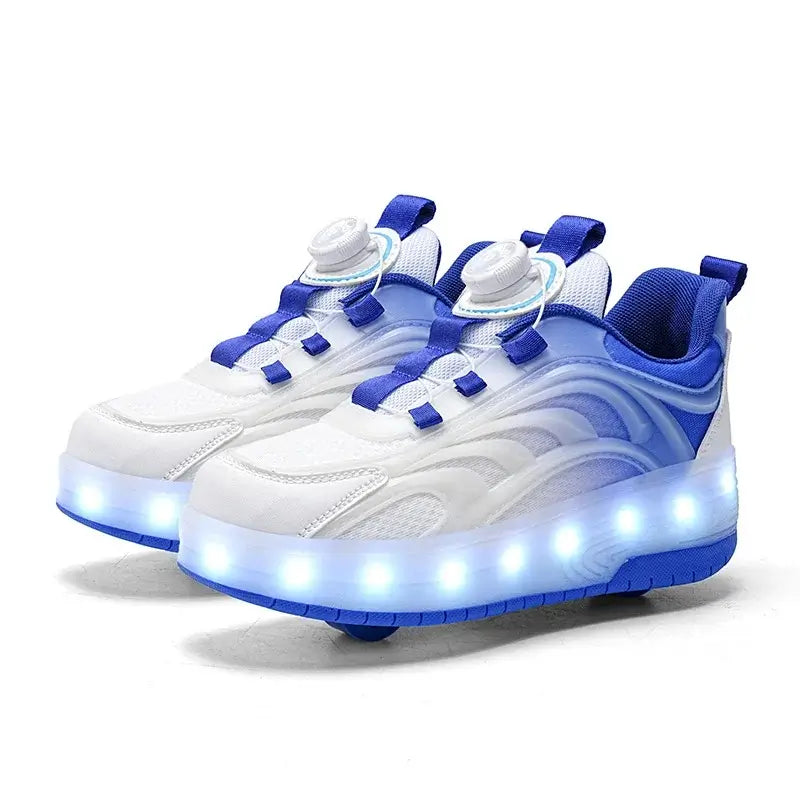 Tênis Infantil com Rodinha e Luz LED Rosa Azul
