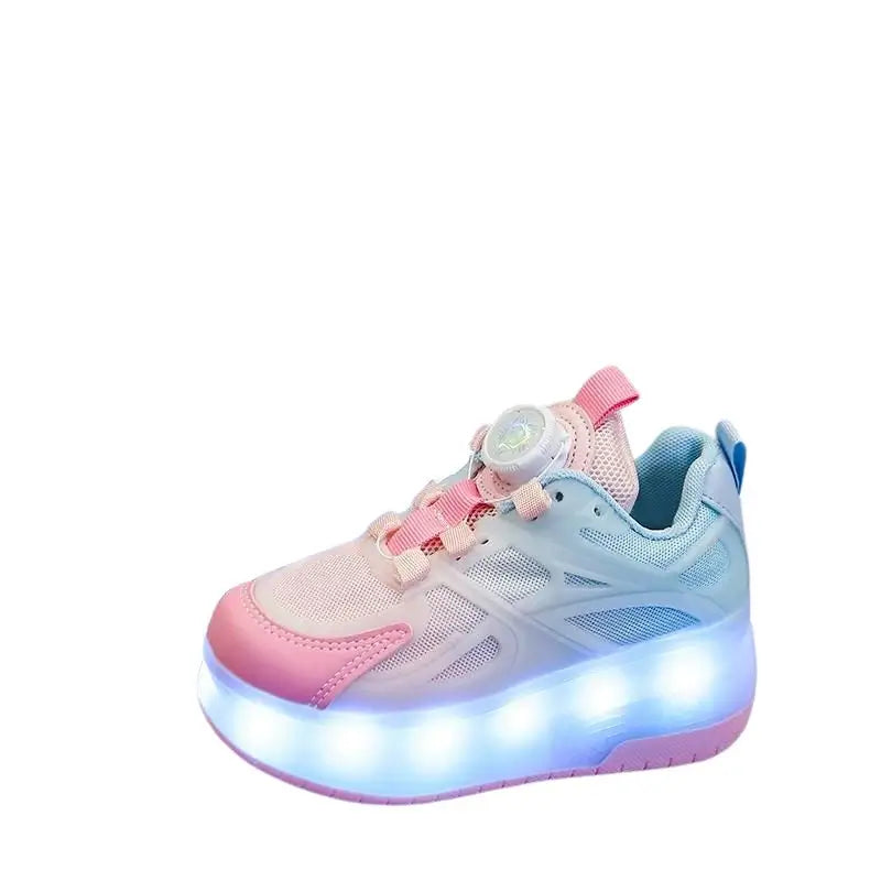 Tênis Infantil com Rodinha e Luz LED Rosa Azul