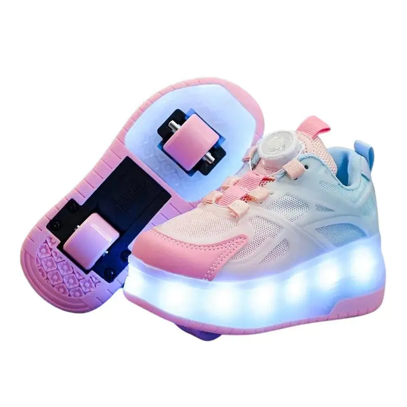Tênis Infantil com Rodinha e Luz LED Rosa Azul
