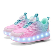 Tênis Infantil com Rodinha e Luz LED Rosa Azul