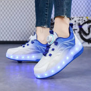 Tênis Infantil com Rodinha e Luz LED Rosa Azul