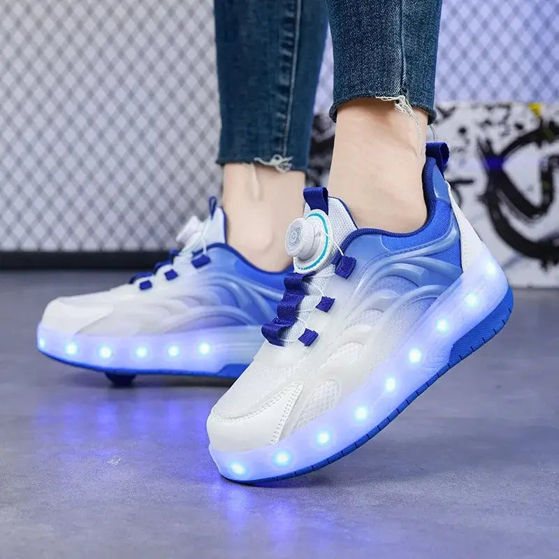 Tênis Infantil com Rodinha e Luz LED Rosa Azul