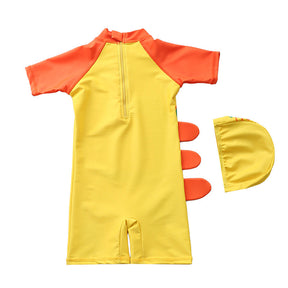Macaquinho de Praia Infantil Manga Curta Dino Amarelo - Ama Mamma