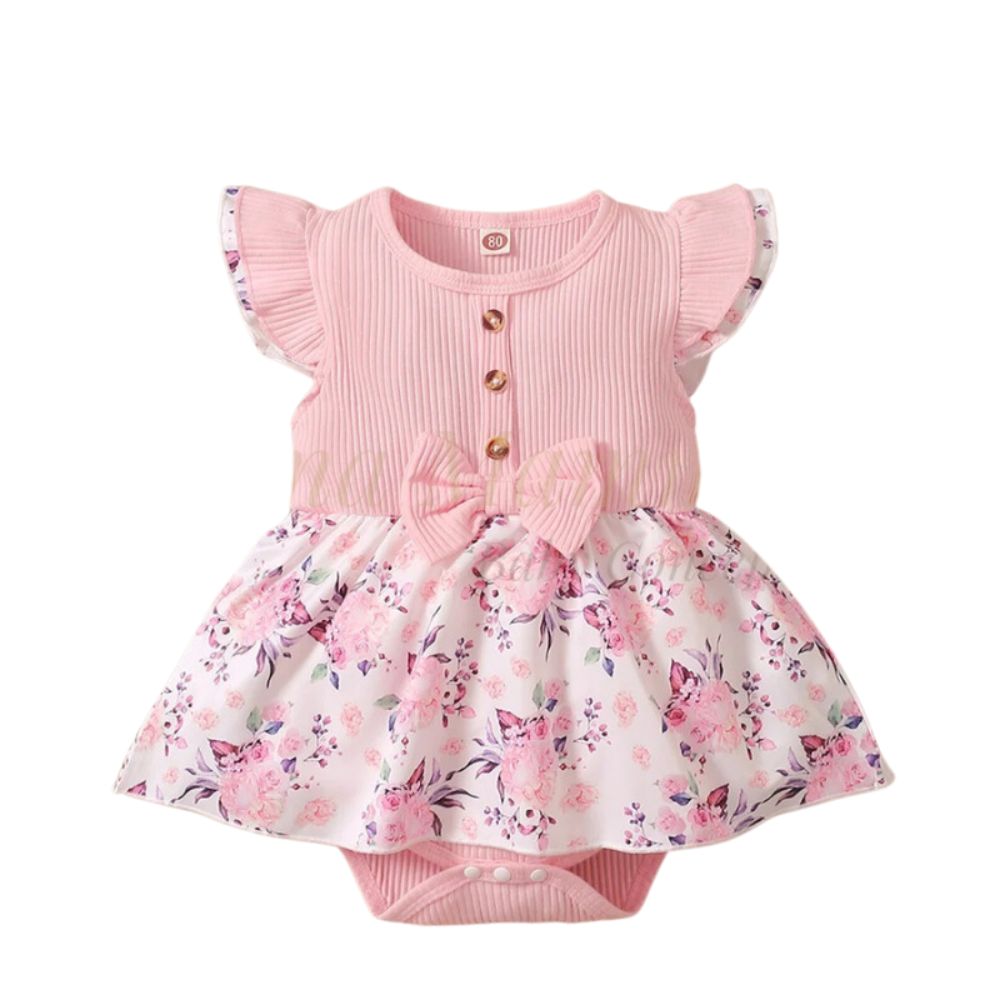 Vestido Floral Rosa Menina Bebê 0-18 Meses Verão - Algodão e Poliéster - Ama Mamma - Ama Mamma