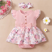 Vestido Floral Rosa Menina Bebê 0-18 Meses Verão - Algodão e Poliéster - Ama Mamma - Ama Mamma