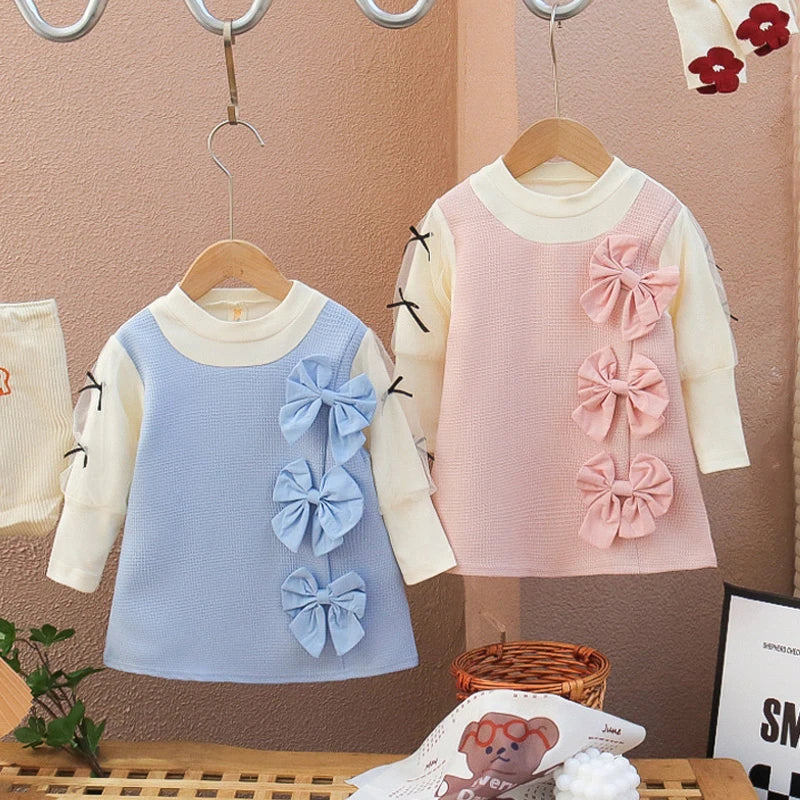 Vestido Feminino Infantil Lacinhos Manga Comprida - Ama Mamma