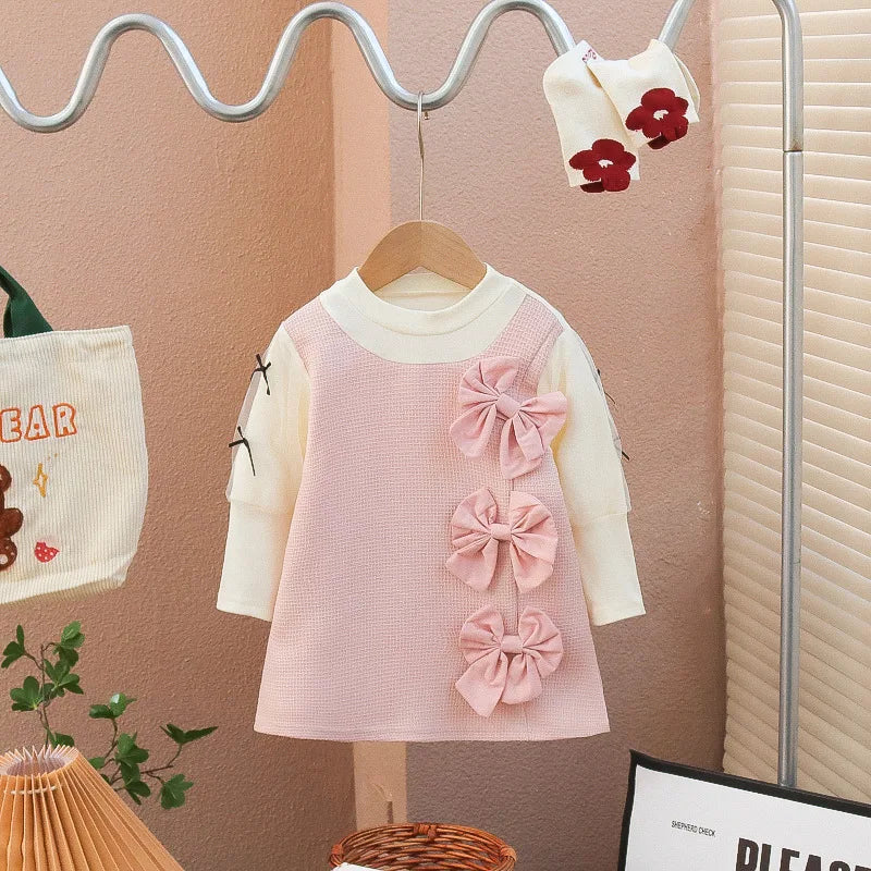 Vestido Feminino Infantil Lacinhos Manga Comprida - Ama Mamma