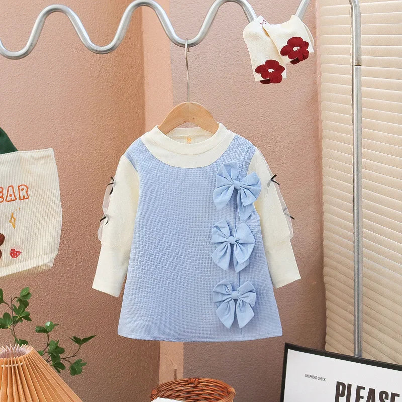 Vestido Feminino Infantil Lacinhos Manga Comprida - Ama Mamma