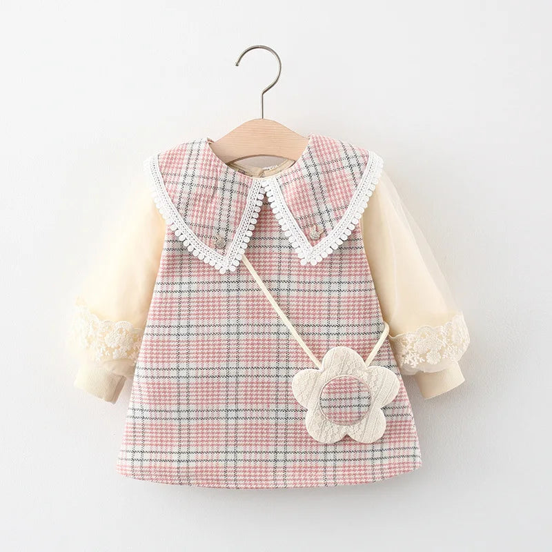 Vestido Infantil Feminino Xadrez + Bolsa - Ama Mamma