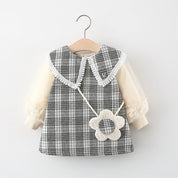 Vestido Infantil Feminino Xadrez + Bolsa - Ama Mamma