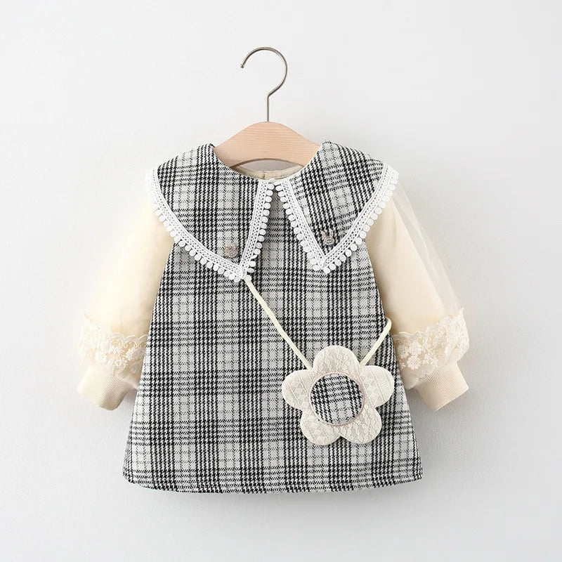 Vestido Infantil Feminino Xadrez + Bolsa - Ama Mamma