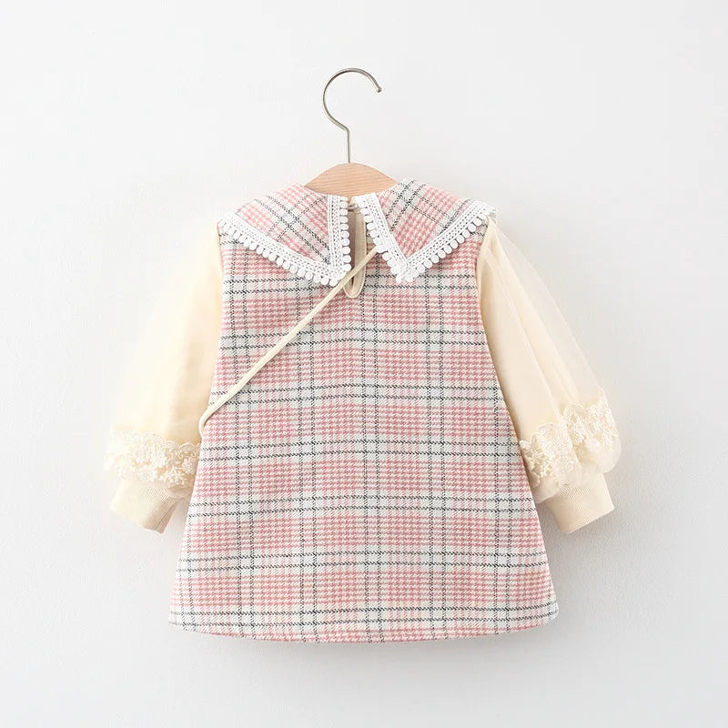 Vestido Infantil Feminino Xadrez + Bolsa - Ama Mamma