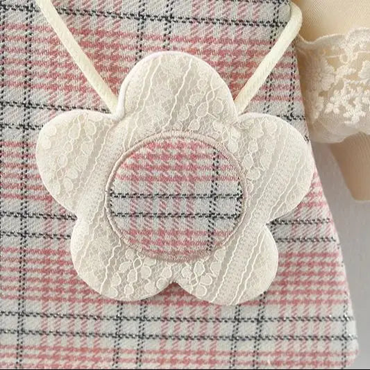 Vestido Infantil Feminino Xadrez + Bolsa - Ama Mamma
