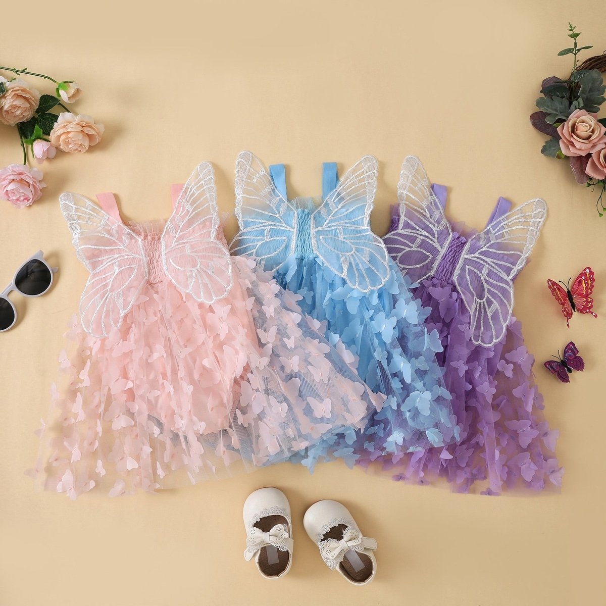 Vestido Tule Franzido Borboleta | 0-24 Meses - Ama Mamma