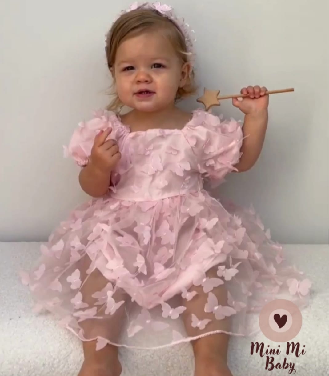 Vestido Tule Borboletinhas Manga | 6-4 Anos - Ama Mamma