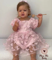 Vestido Tule Borboletinhas Manga | 6-4 Anos - Ama Mamma