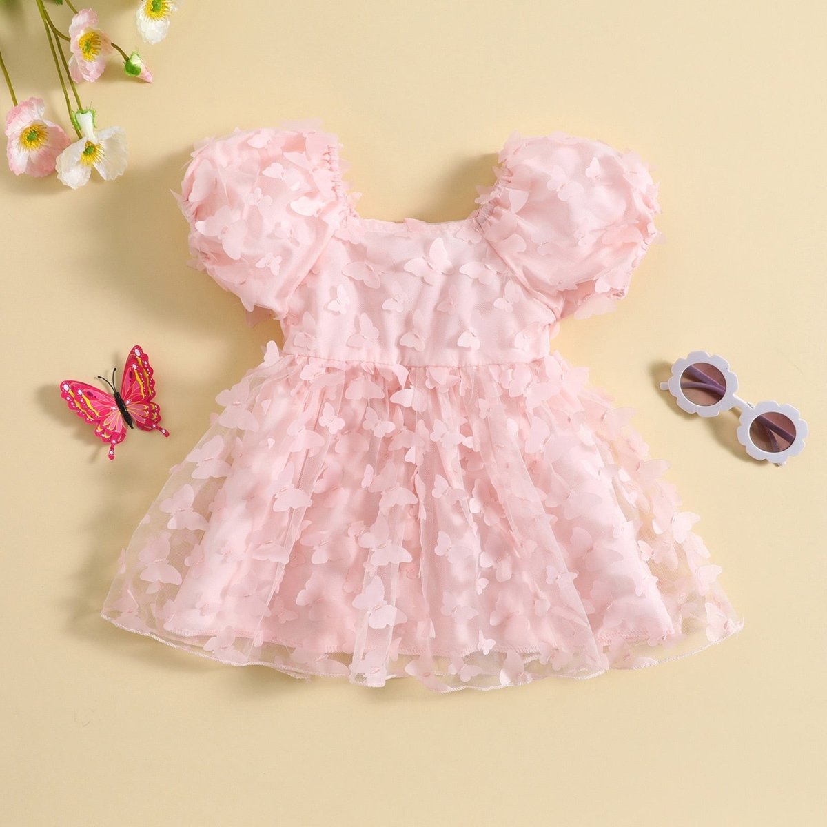 Vestido Tule Borboletinhas Manga | 6-4 Anos - Ama Mamma