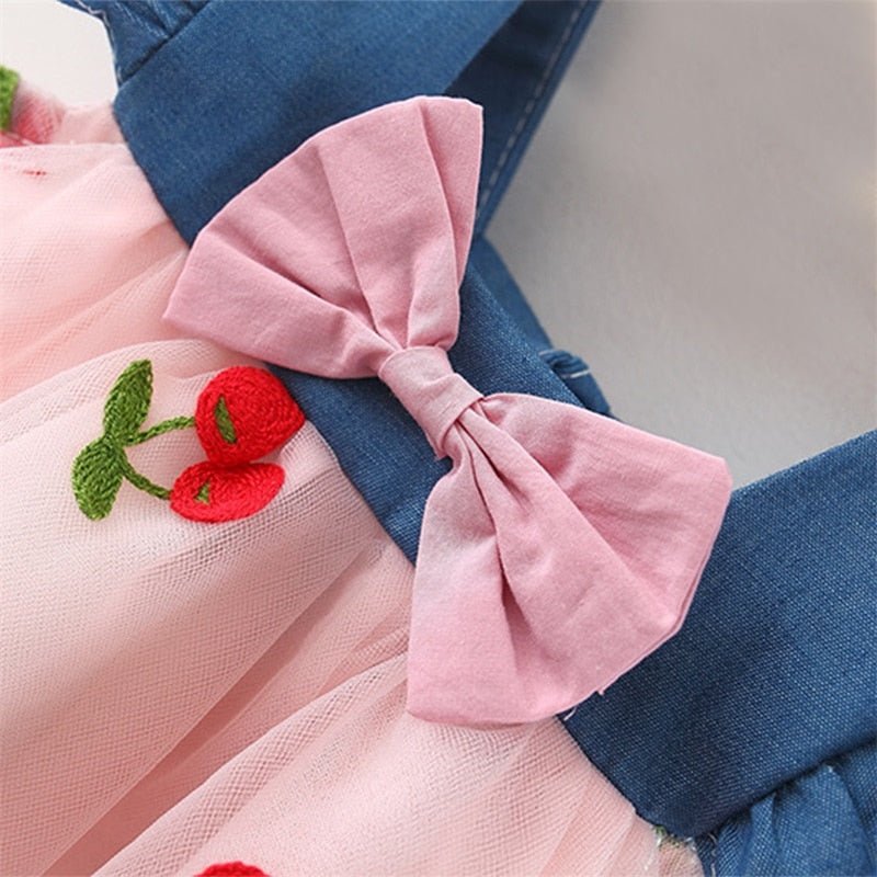 Vestido Tule Cereja Jeans | 6-3 Anos - Ama Mamma