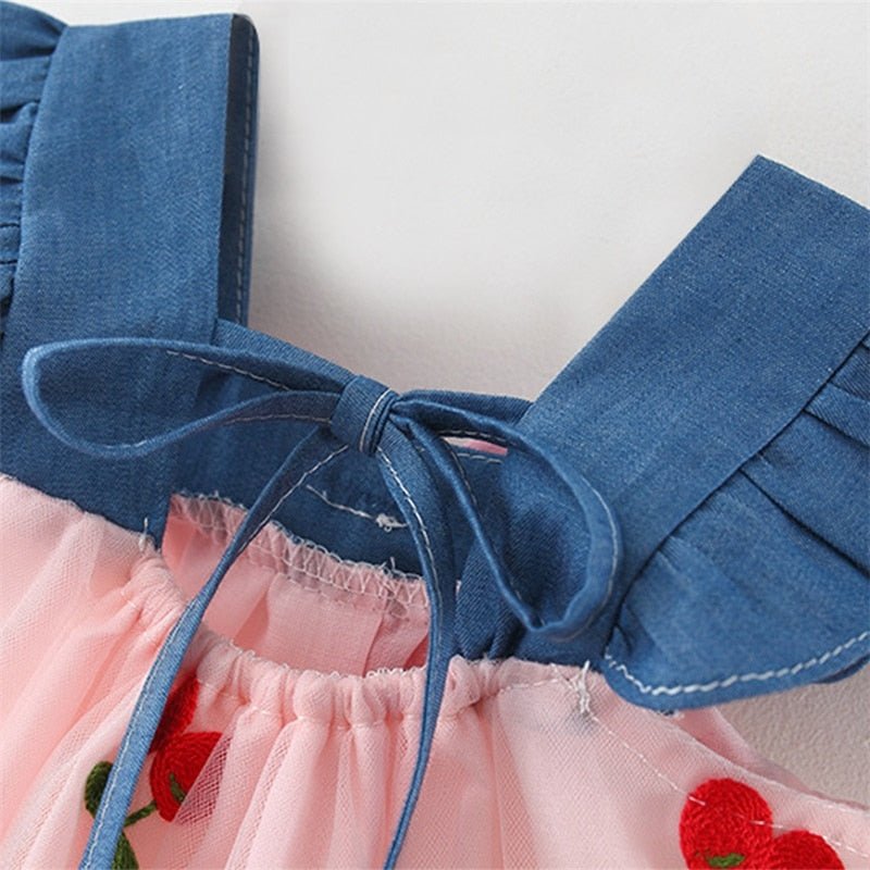 Vestido Tule Cereja Jeans | 6-3 Anos - Ama Mamma