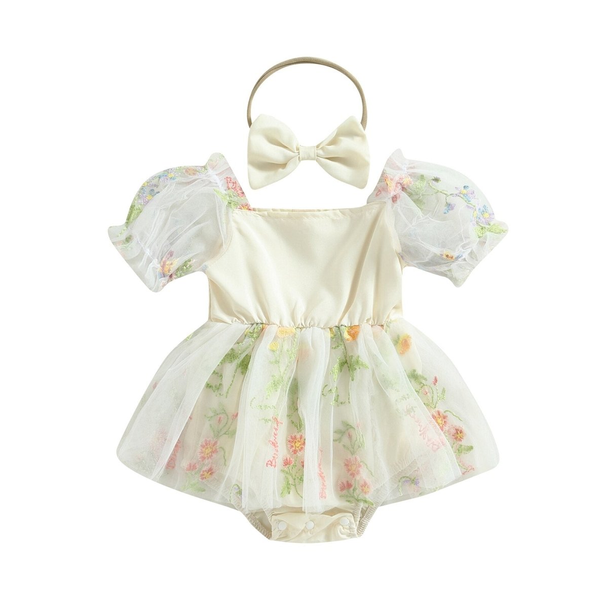 Vestido Tule Flores Manga | 0-24 Meses - Ama Mamma