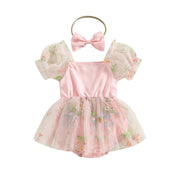 Vestido Tule Flores Manga | 0-24 Meses - Ama Mamma