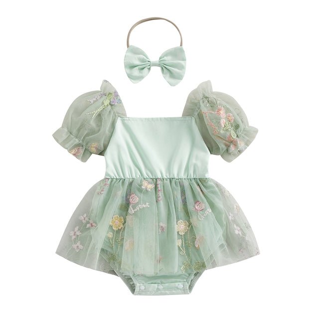 Vestido Tule Flores Manga | 0-24 Meses - Ama Mamma