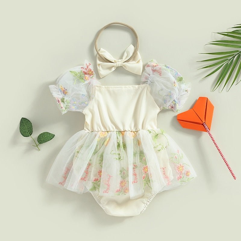 Vestido Tule Flores Manga | 0-24 Meses - Ama Mamma