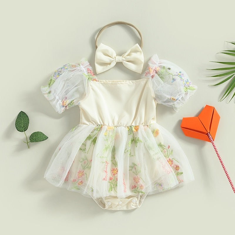 Vestido Tule Flores Manga | 0-24 Meses - Ama Mamma