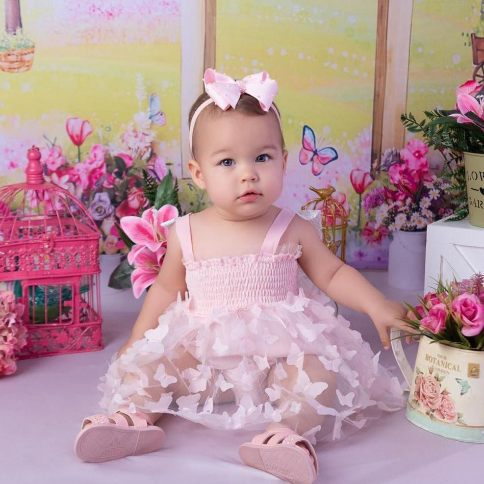 Vestido Tule Franzido Borboleta | 0-24 Meses - Ama Mamma