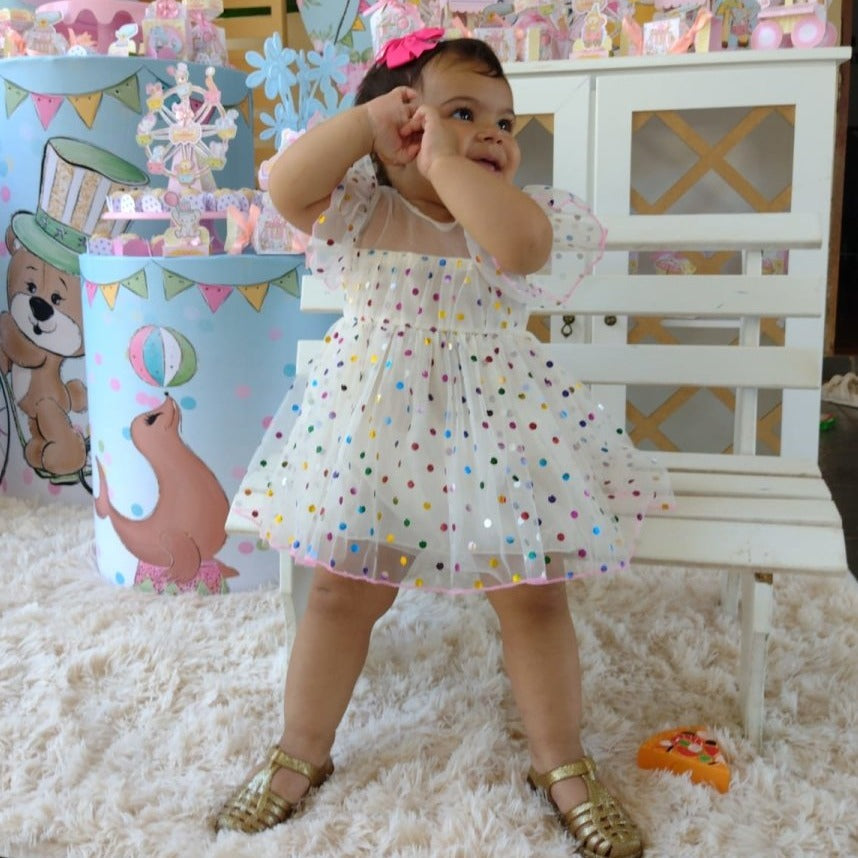 Vestido Tule Poá Colorido | 6m-3 Anos - Ama Mamma