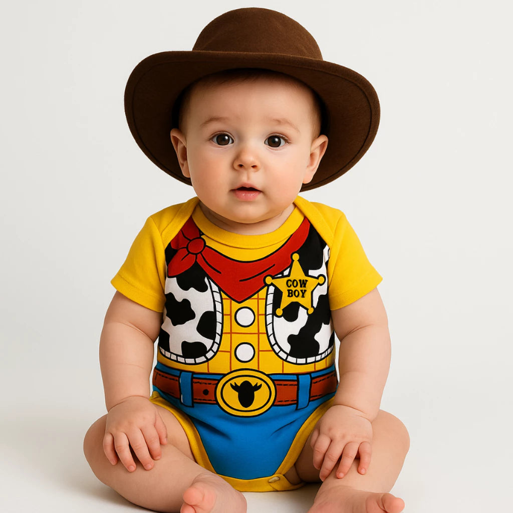 Body Bebê Mesversário com Touca 100% Algodão – Kit 2 Peças Temático Wood